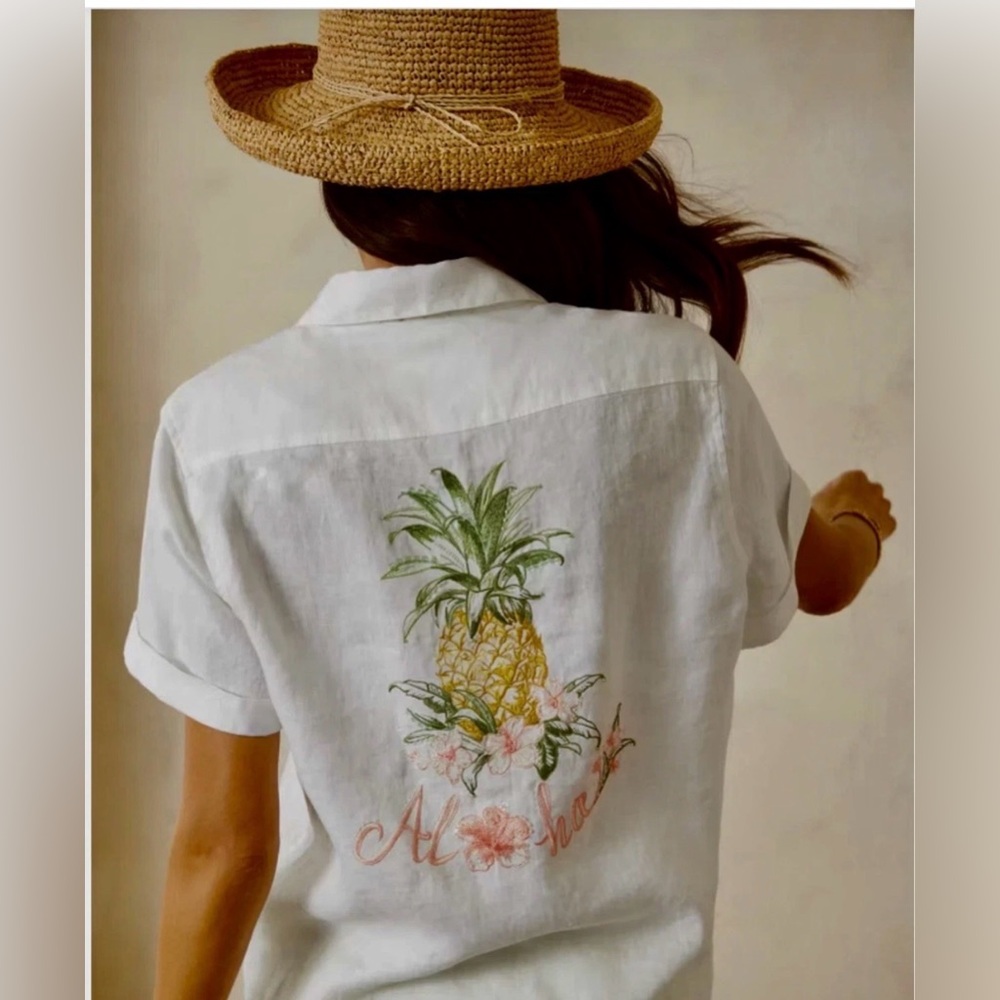 Tommy Bahama linen aloha button down blouse sequin XS